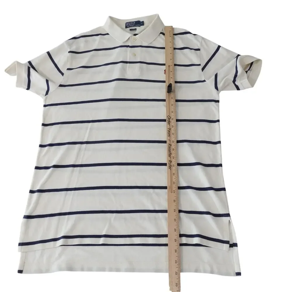 Ralph Lauren Vintage Y2K Cream Striped Golf Polo Shirt Men's Large